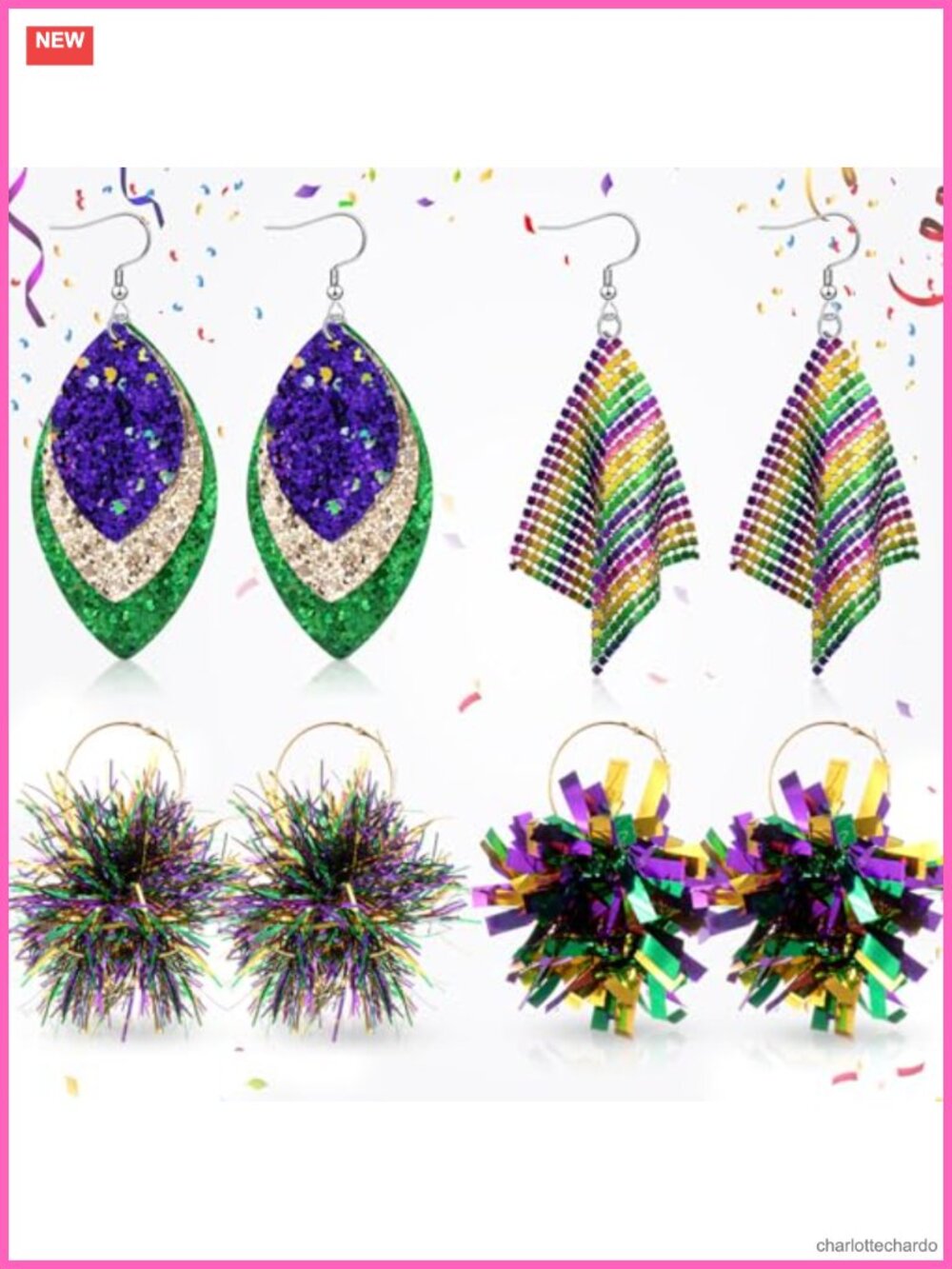 Tassel Leather Dangle Drop Earrings for Mardi Gras Carnival Party